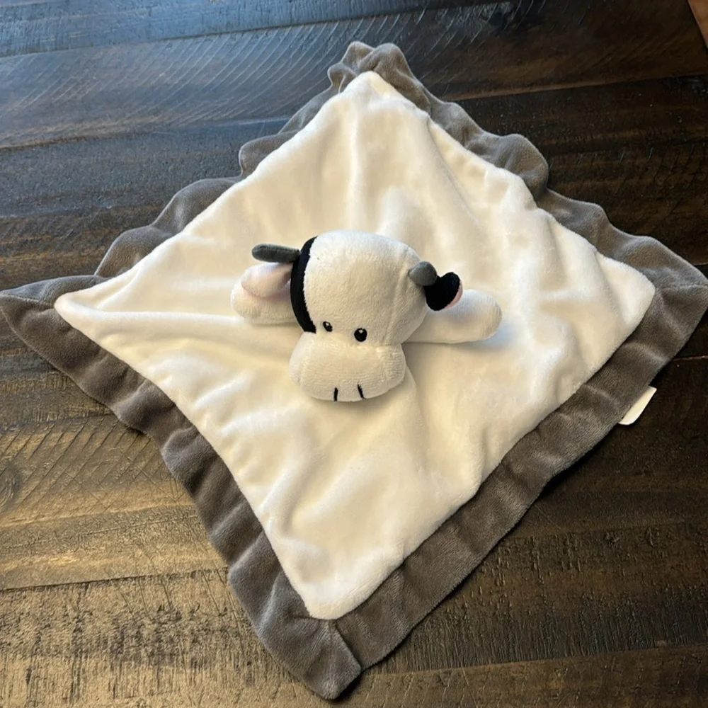 Baberoo Cow bull  Security Blanket Baby Lovey Plush White Gray Black